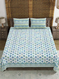Hand Block Printed Cotton Super King Size Bedsheet(270x 270) (Blue Grey Run)