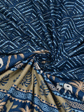 Hand Block Printed Cotton Super King Size Bedsheet(270x 270) (Blue Ele)