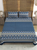 Hand Block Printed Cotton Super King Size Bedsheet(270x 270) (Blue Ele)