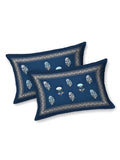 Hand Block Printed Cotton Super King Size Bedsheet(270x 270) (Blue flower)