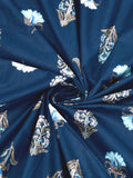 Hand Block Printed Cotton Super King Size Bedsheet(270x 270) (Blue flower)