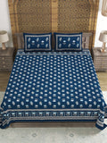 Hand Block Printed Cotton Super King Size Bedsheet(270x 270) (Blue flower)