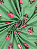 Hand Block Printed Cotton Super King Size Bedsheet(270x 270) (Green Flower)