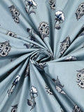 Hand Block Printed Cotton Super King Size Bedsheet(270x 270) (Grey Flower)