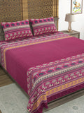 Hand Block Printed Cotton Super King Size Bedsheet(270x 270) (Maroon Ele)