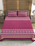 Hand Block Printed Cotton Super King Size Bedsheet(270x 270) (Maroon Ele)