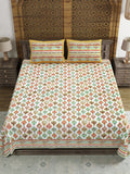 Hand Block Printed Cotton Super King Size Bedsheet(270x 270) (Pink Run)