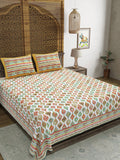 Hand Block Printed Cotton Super King Size Bedsheet(270x 270) (Pink Run)