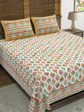 Hand Block Printed Cotton Super King Size Bedsheet(270x 270) (Pink Run)