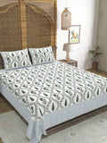 Hand Block Printed Cotton Super King Size Bedsheet(270x 270) (Blue Green Patti)