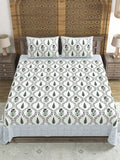 Hand Block Printed Cotton Super King Size Bedsheet(270x 270) (Blue Green Patti)