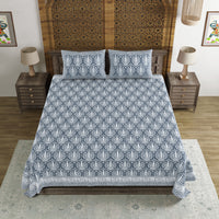 BLOCKS OF INDIA Hand Block Printed Cotton Super King Size Bedsheet(270 x 270) (BLUE PINE TREE)