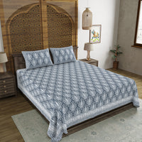 BLOCKS OF INDIA Hand Block Printed Cotton Super King Size Bedsheet(270 x 270) (BLUE PINE TREE)