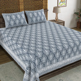 BLOCKS OF INDIA Hand Block Printed Cotton Super King Size Bedsheet(270 x 270) (BLUE PINE TREE)
