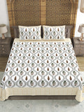 Hand Block Printed Cotton Super King Size Bedsheet(270x 270) (Brown Green Patti)