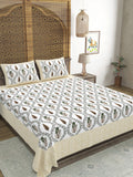 Hand Block Printed Cotton Super King Size Bedsheet(270x 270) (Brown Green Patti)