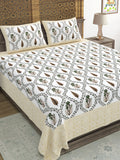 Hand Block Printed Cotton Super King Size Bedsheet(270x 270) (Brown Green Patti)