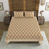 BLOCKS OF INDIA Hand Block Printed Cotton Super King Size Bedsheet(270 x 270) (BROWN PINE TREE)