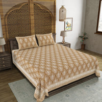 BLOCKS OF INDIA Hand Block Printed Cotton Super King Size Bedsheet(270 x 270) (BROWN PINE TREE)