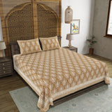 BLOCKS OF INDIA Hand Block Printed Cotton Super King Size Bedsheet(270 x 270) (BROWN PINE TREE)
