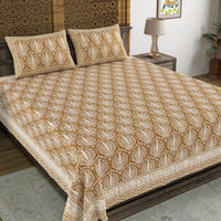 BLOCKS OF INDIA Hand Block Printed Cotton Super King Size Bedsheet(270 x 270) (BROWN PINE TREE)