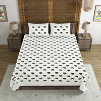BLOCKS OF INDIA Hand Block Printed Cotton Super King Size Bedsheet(270 x 270) (BROWN SMALL ELE)