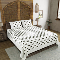 BLOCKS OF INDIA Hand Block Printed Cotton Super King Size Bedsheet(270 x 270) (BROWN SMALL ELE)
