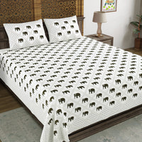 BLOCKS OF INDIA Hand Block Printed Cotton Super King Size Bedsheet(270 x 270) (BROWN SMALL ELE)