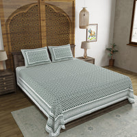 BLOCKS OF INDIA Hand Block Printed Cotton Super King Size Bedsheet(270 x 270) (DARK BLACK GAD BUTI)