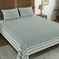 BLOCKS OF INDIA Hand Block Printed Cotton Super King Size Bedsheet(270 x 270) (DARK BLACK GAD BUTI)
