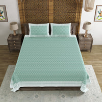 BLOCKS OF INDIA Hand Block Printed Cotton Super King Size Bedsheet(270 x 270) (GREEN DOT)