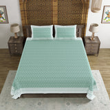 BLOCKS OF INDIA Hand Block Printed Cotton Super King Size Bedsheet(270 x 270) (GREEN DOT)