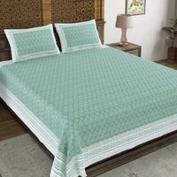 BLOCKS OF INDIA Hand Block Printed Cotton Super King Size Bedsheet(270 x 270) (GREEN DOT)