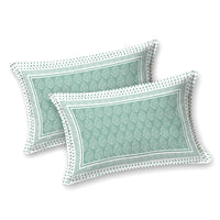 BLOCKS OF INDIA Hand Block Printed Cotton Super King Size Bedsheet(270 x 270) (GREEN DOT)