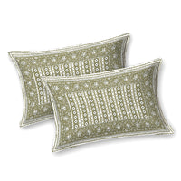 BLOCKS OF INDIA Hand Block Printed Cotton Super King Size Bedsheet(270 x 270) (GREEN LINE)
