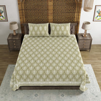 BLOCKS OF INDIA Hand Block Printed Cotton Super King Size Bedsheet(270 x 270) (GREEN PINE TREE)