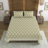 BLOCKS OF INDIA Hand Block Printed Cotton Super King Size Bedsheet(270 x 270) (GREEN PINE TREE)
