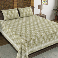 BLOCKS OF INDIA Hand Block Printed Cotton Super King Size Bedsheet(270 x 270) (GREEN PINE TREE)