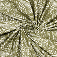 BLOCKS OF INDIA Hand Block Printed Cotton Super King Size Bedsheet(270 x 270) (GREEN PINE TREE)