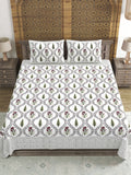 Hand Block Printed Cotton Super King Size Bedsheet(270x 270) (Green Pink Patti)