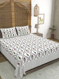 Hand Block Printed Cotton Super King Size Bedsheet(270x 270) (Green Pink Patti)
