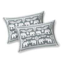 BLOCKS OF INDIA Hand Block Printed Cotton Super King Size Bedsheet(270 x 270) (GREY GAD ELE)
