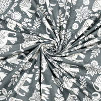 BLOCKS OF INDIA Hand Block Printed Cotton Super King Size Bedsheet(270 x 270) (GREY GAD ELE)