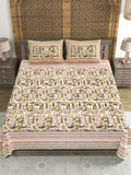 Hand Block Printed Cotton Super King Size Bedsheet(270x 270) (HAND BRUSH GREEN)