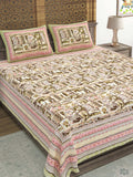 Hand Block Printed Cotton Super King Size Bedsheet(270x 270) (HAND BRUSH GREEN)
