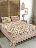 Hand Block Printed Cotton Super King Size Bedsheet(270x 270) (HAND BRUSH GREEN)