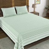 BLOCKS OF INDIA Hand Block Printed Cotton Super King Size Bedsheet(270 x 270) (LIGHT GREEN GAD BUTI)