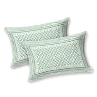 BLOCKS OF INDIA Hand Block Printed Cotton Super King Size Bedsheet(270 x 270) (LIGHT GREEN GAD BUTI)