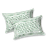 BLOCKS OF INDIA Hand Block Printed Cotton Super King Size Bedsheet(270 x 270) (LIGHT GREEN GAD BUTI)