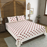BLOCKS OF INDIA Hand Block Printed Cotton Super King Size Bedsheet(270 x 270) (MAROON SMALL ELE)